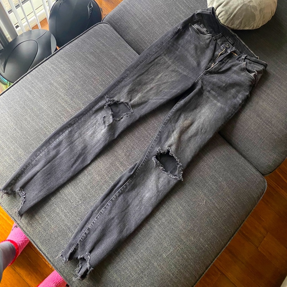 Black jeans, ripped and distressed